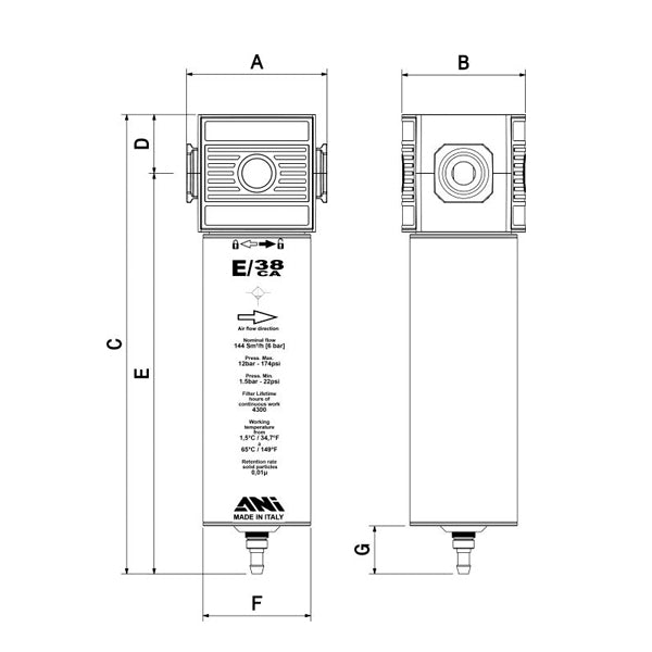 E/38-CA - Microfiltro a carboni attivi della serie E-TECH - Ani - AH117902 E/38-CA - Microfiltro a carboni attivi della serie E-TECH - Ani - AH117902